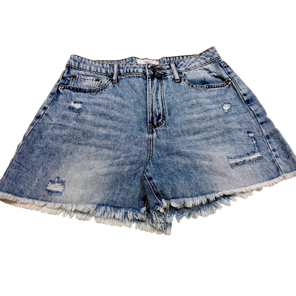 Talulah Womens Light Wash Distressed Denim Shorts Frayed Hem Blue Large
